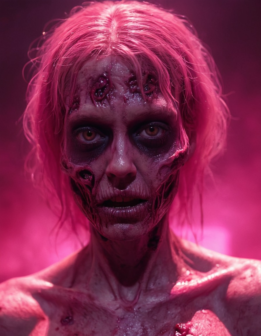 zombie, horror, eerie, sensual, pink glow, nsfw