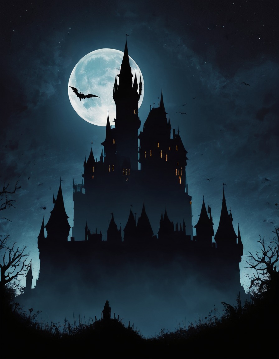 castle, haunted, silhouette, night sky, gothic, underground, dark