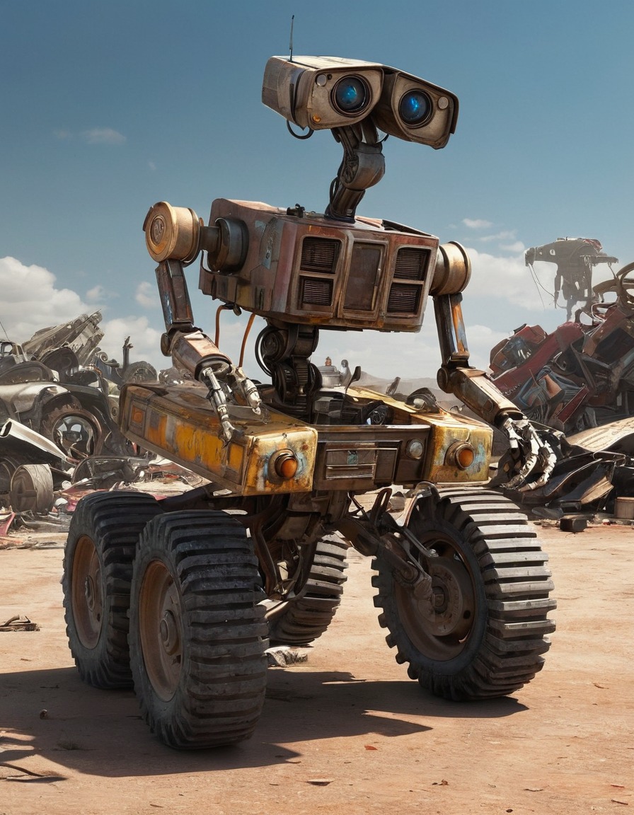 johnny 5, robot, wandering, junkyard, technology, robots, games, movies