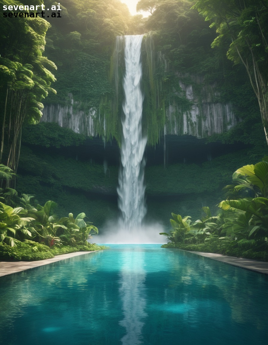 waterfall, nature, lush, serene, scenic