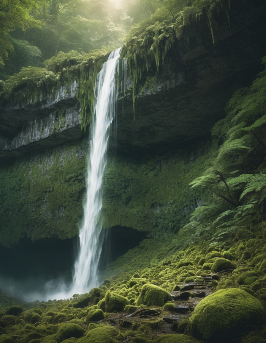 nature, waterfall, forest, fresh water, tranquility