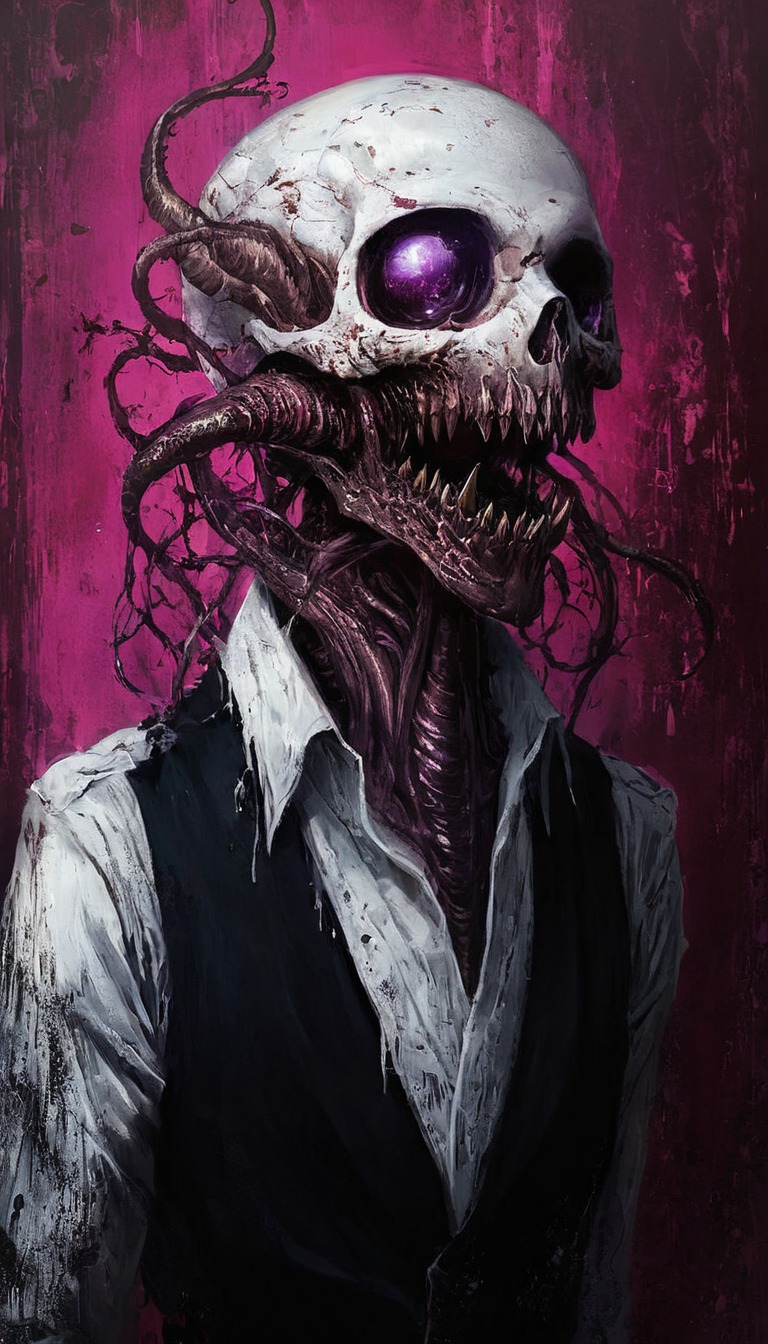 digitalart, characterdesign, horror, monster, creepy, digitalpainting, creature, skull, fanart, portrait, surreal, macabre, videogamefanart, darkart, darkfantasy, gothichorror, horrorart, skullart, undead, creepyart, horrorillustration, spookyscaryskeletons, skeletalart, digitalgothic, sinistervibes