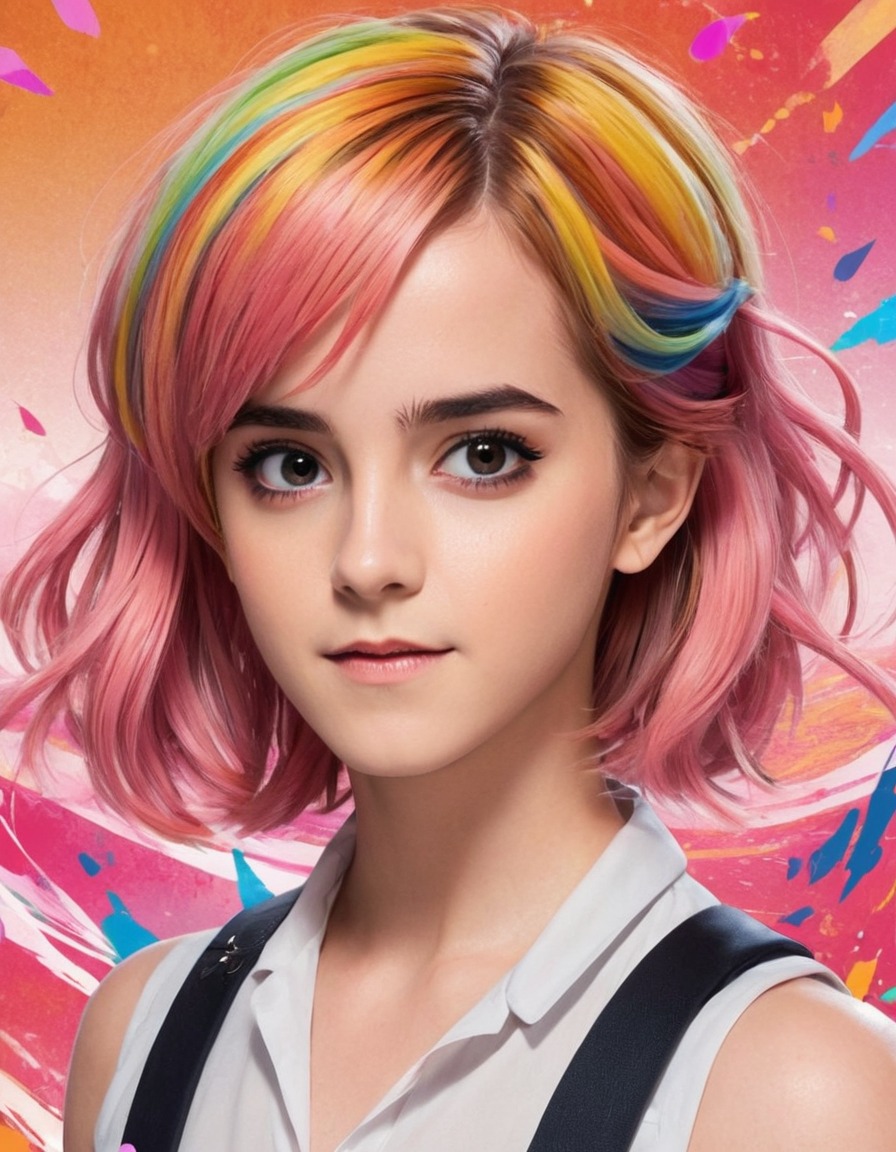 emma watson, anime, reimagined, character design, dynamic pose