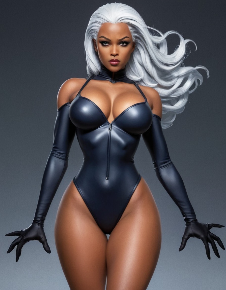 storm, x-men, superhero, powerful, confident, provocative pose, sexy, painted