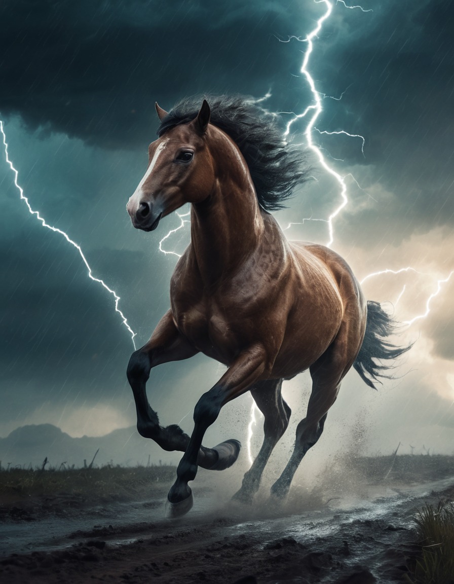 fantasy, adventure, storm, centaur, lightning