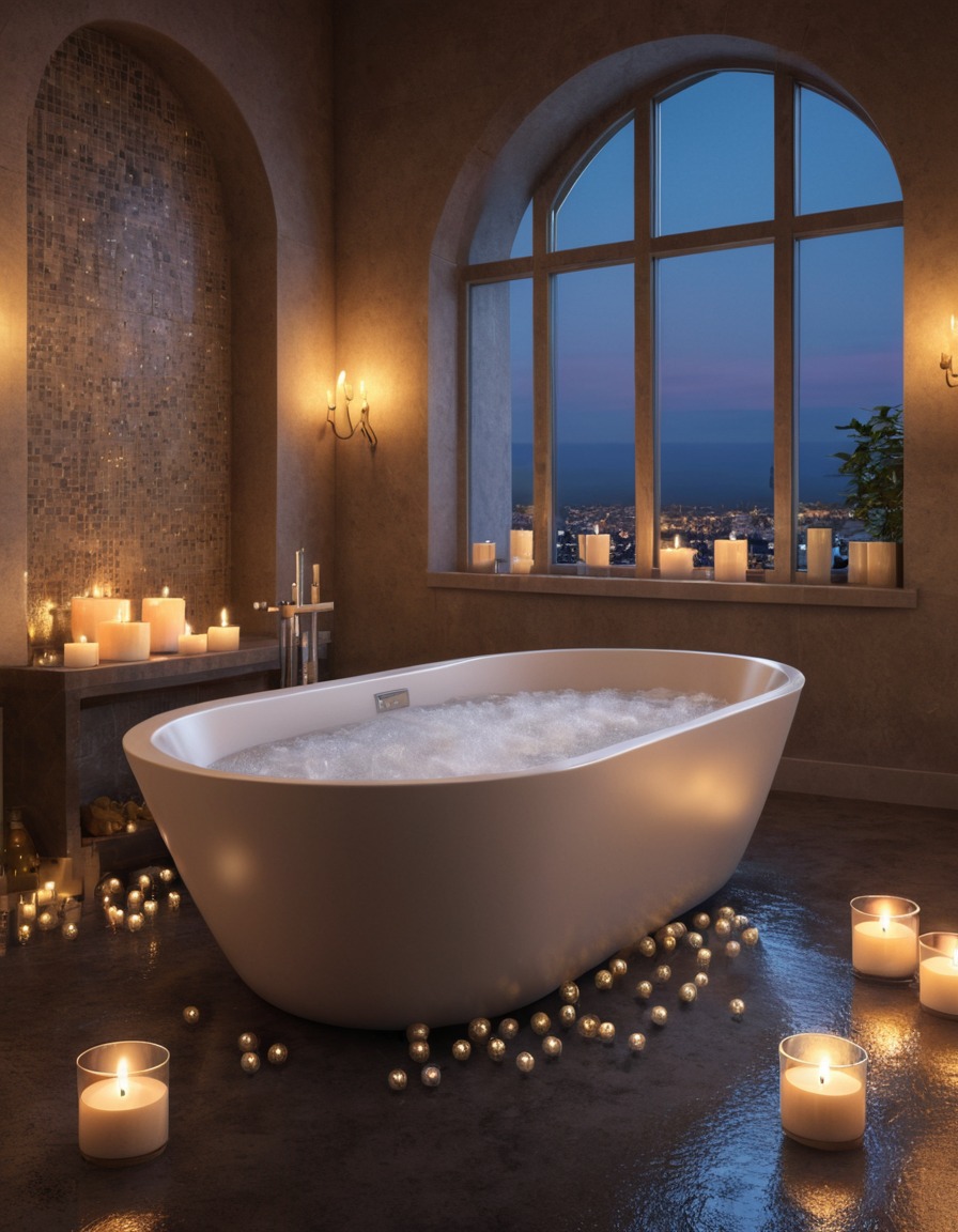 bath, relaxation, candles, bubbles, luxury, home, interior