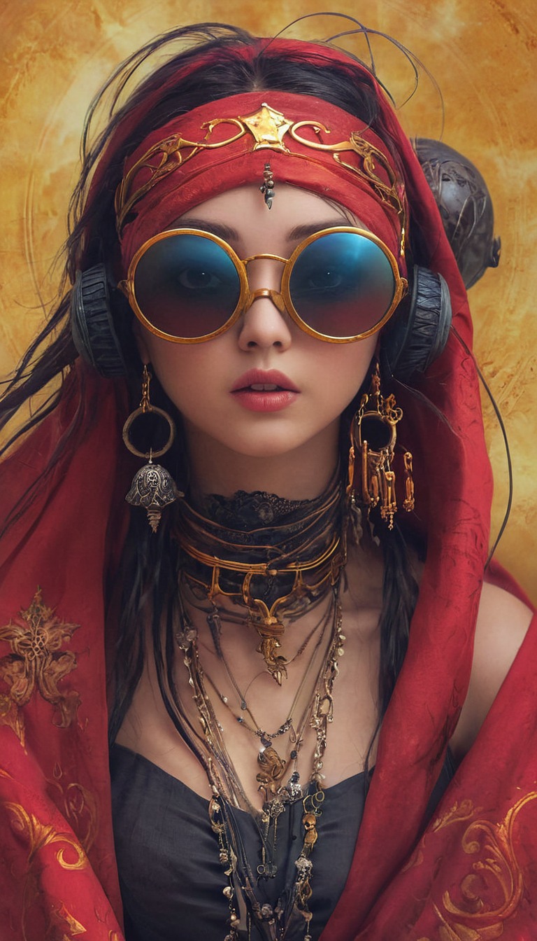 character, coolgirl, desing, girl, headphones, pirate, pirategirl, piratewoman, red, sunglasses, art