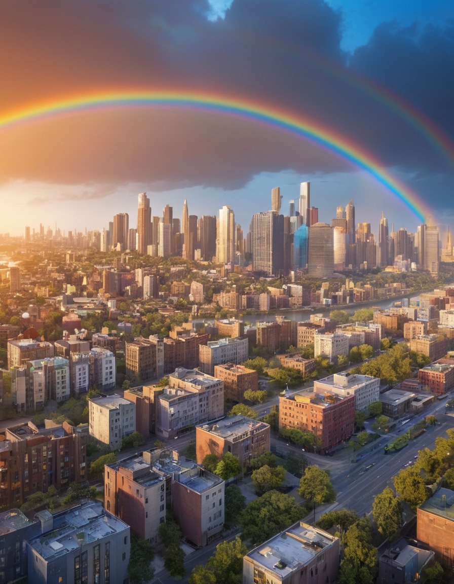 cityscape, rainbow, urban environment, nature, beauty, city