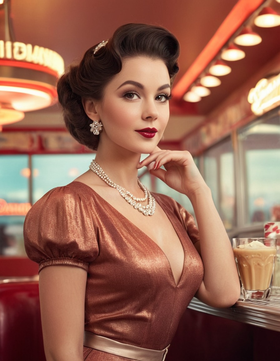 retro, vintage, lady, diner, elegance, sexy