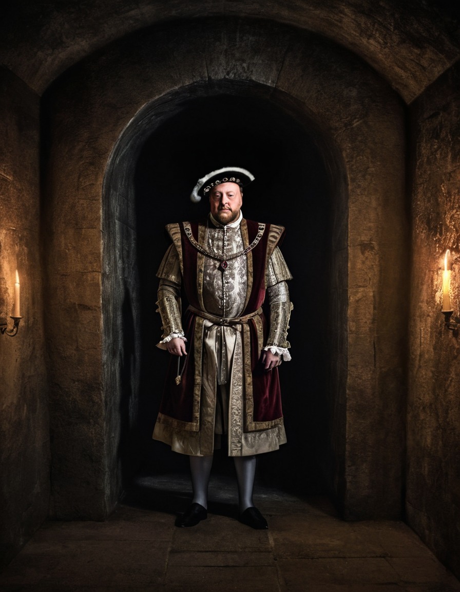 henry viii, tudor, monarch, king of england, dimly lit, underground chamber, historical figure