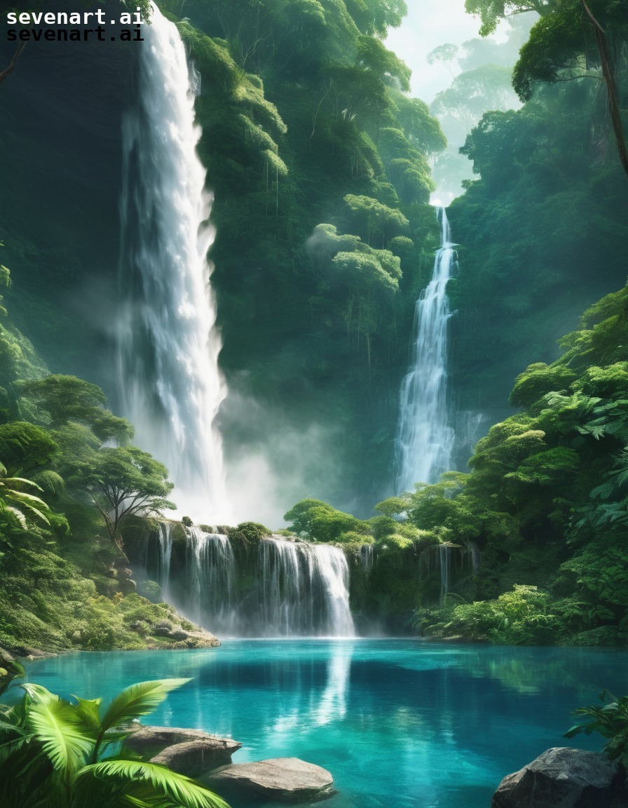 waterfall, nature, serene, lush, tranquility