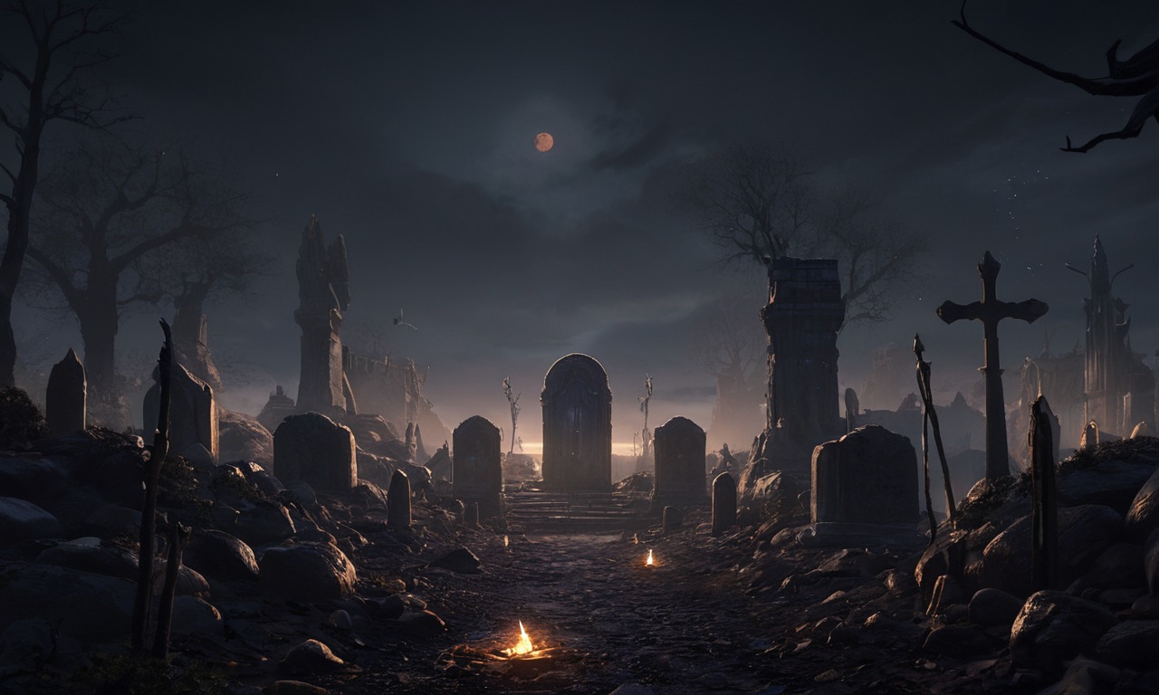 digitalart, horror, wallpaper, cemetery, darkestnight, tombstone, darkest_night, tomb_stone, ai_art, pixai