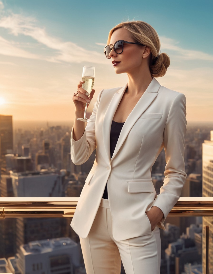 fashion, luxury, rooftop bar, elegance, champagne, woman