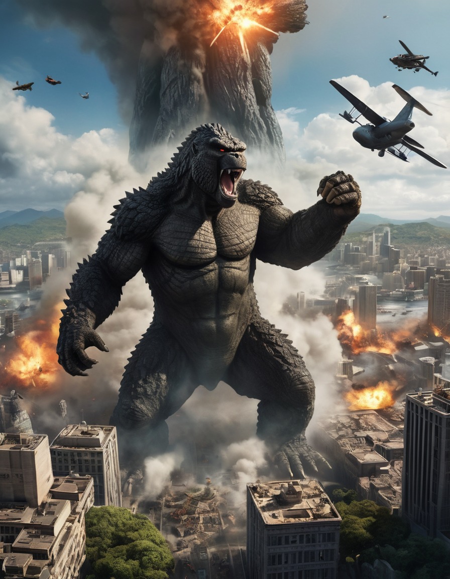 godzilla, king kong, monster, city destruction, kong