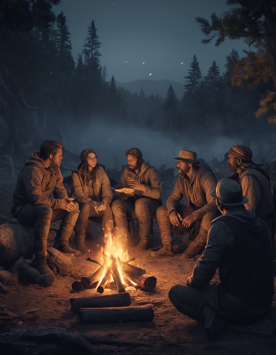 survivors, campfire, post-apocalyptic, storytelling, planning, fallout, games, tv shows