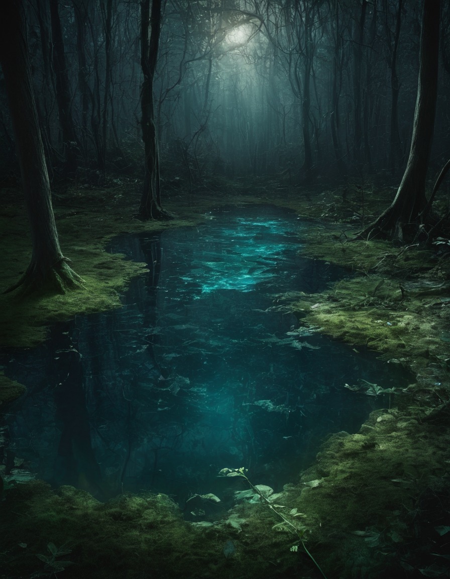 mystical, forest, clearing, shimmering pool, hidden, nature, magic