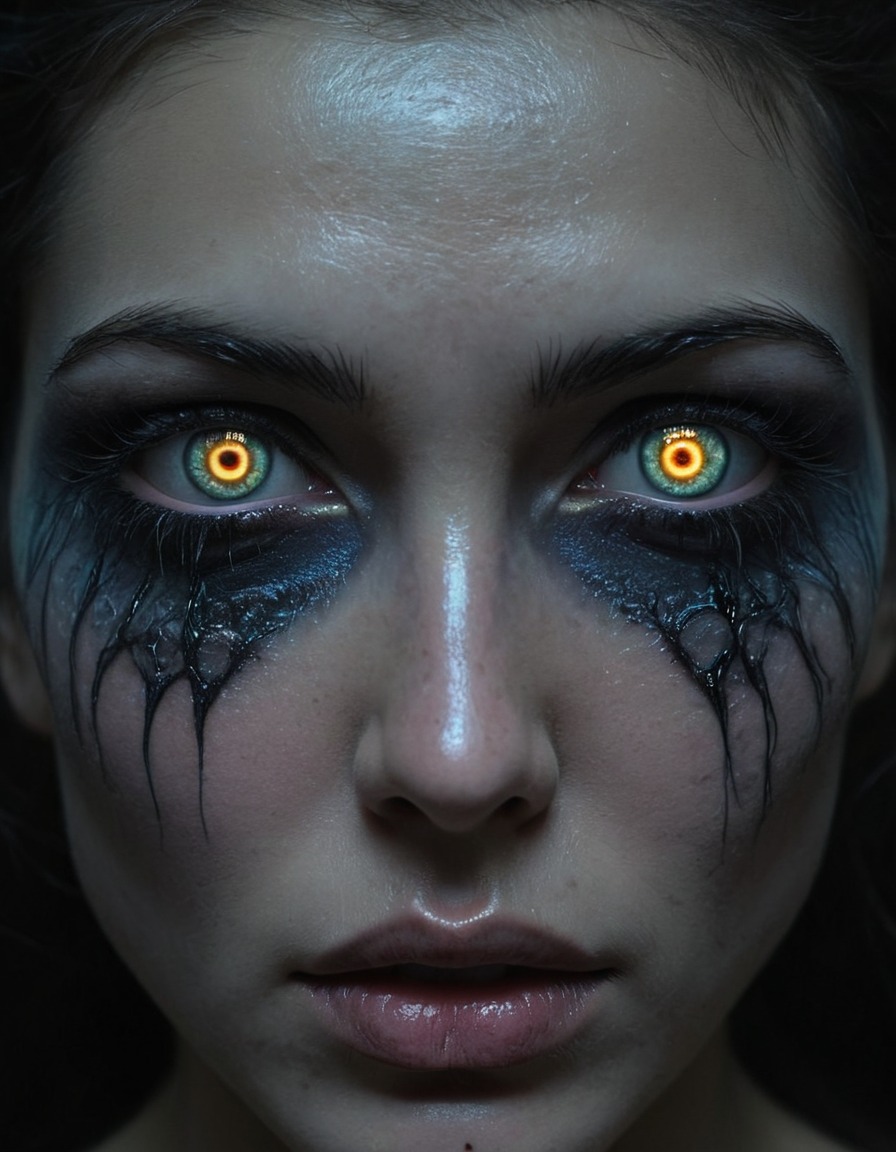 mutations, woman, female, bioluminescence, eyes, glowing, pupils