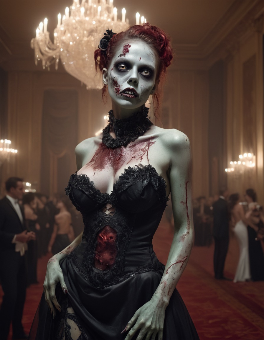 zombie, fancy gala, glamorous, ballroom