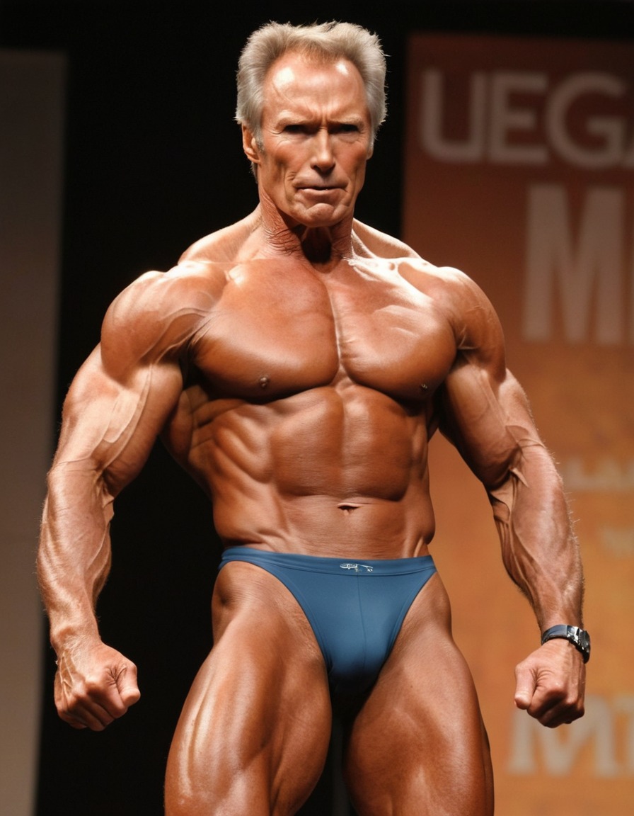 clint eastwood, bodybuilding, muscle flexing, physique, gethyllis, imaginary, entertainment.