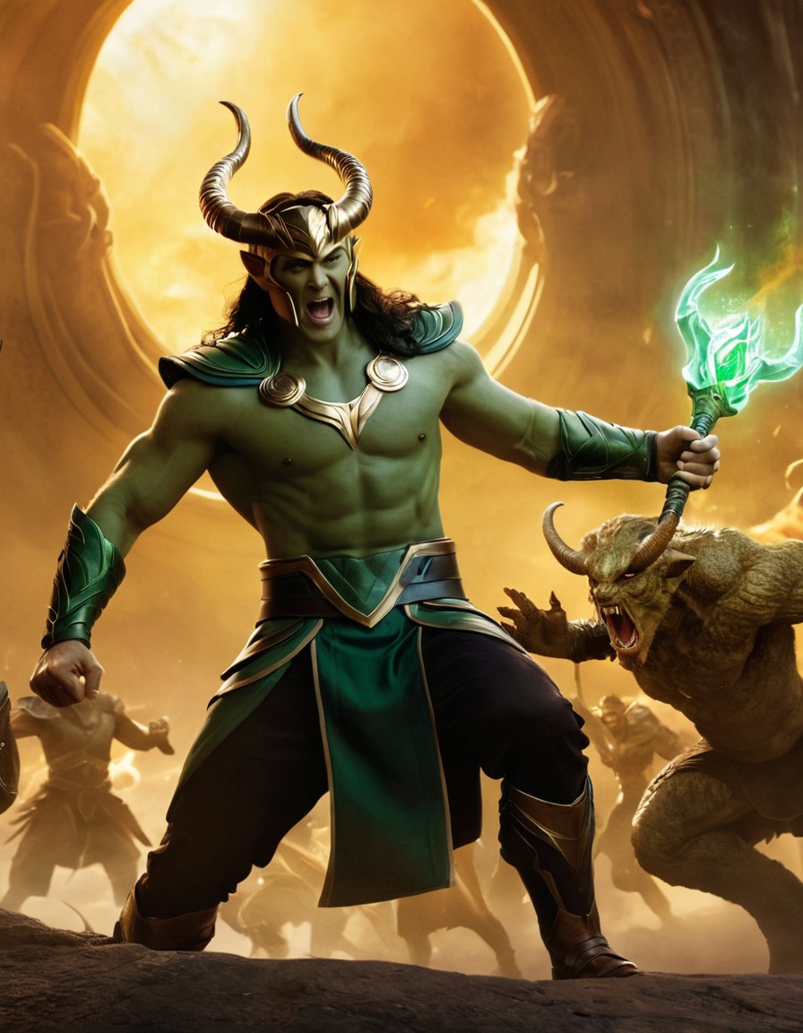 loki, epic battle, monsters, norse mythology, marvel, trickster god, fight scene