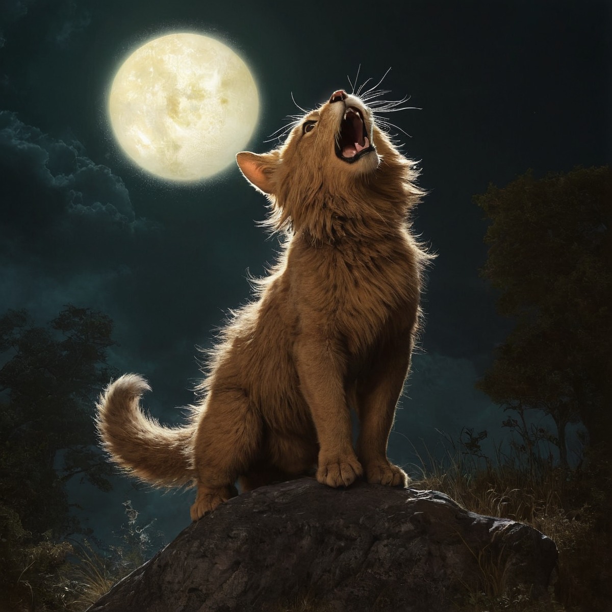 cat, animal, feline, animalart, digitalart, characterdesign, digitalpainting, darkestnight, fullmoon, night, dailychallenge, aiartcommunity, midjourney, midjourneyai, midjourneyart, midjourneyartwork, midjourneyaiart, midjourneycommunity