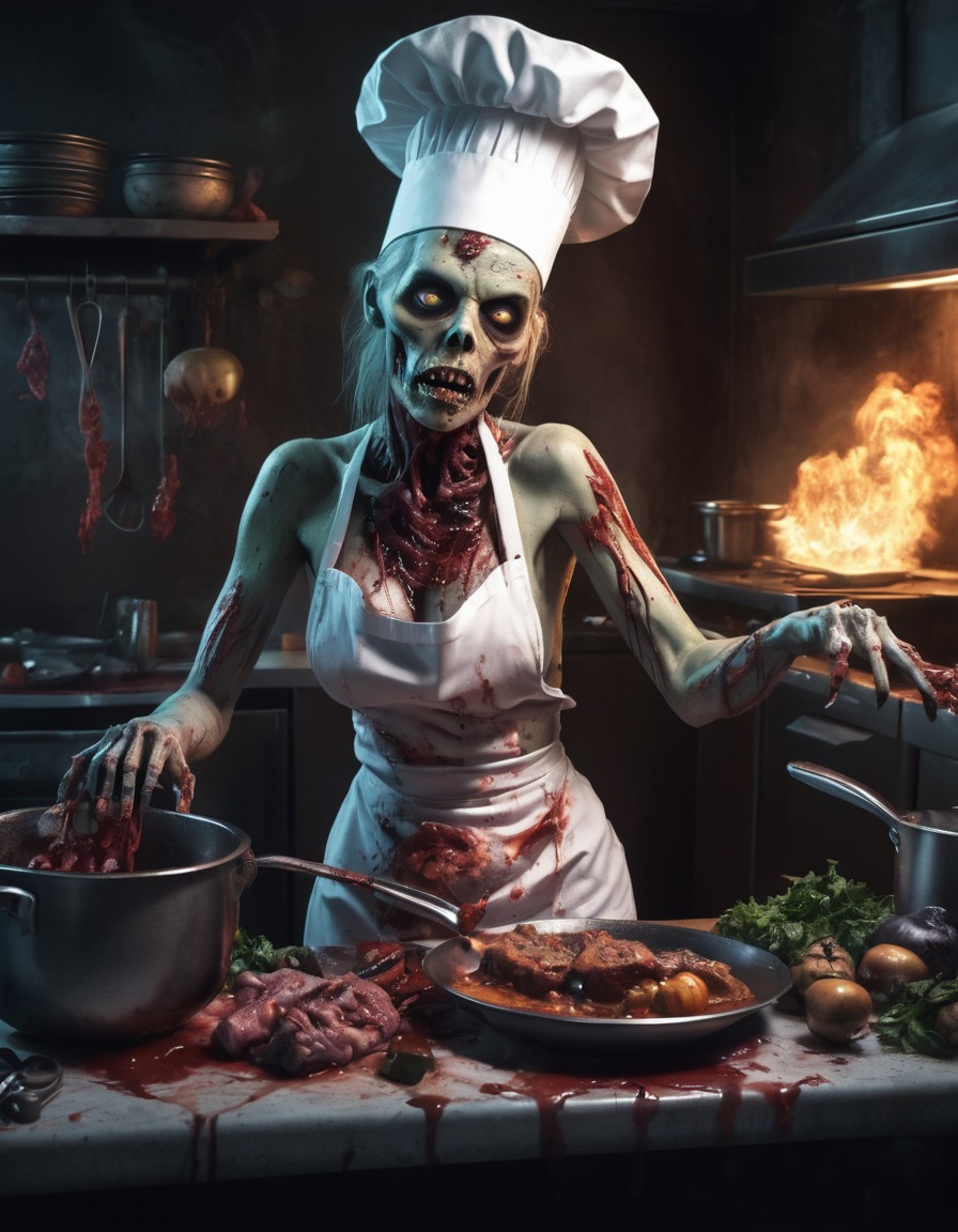 zombie, chef, haunted, kitchen, cooking