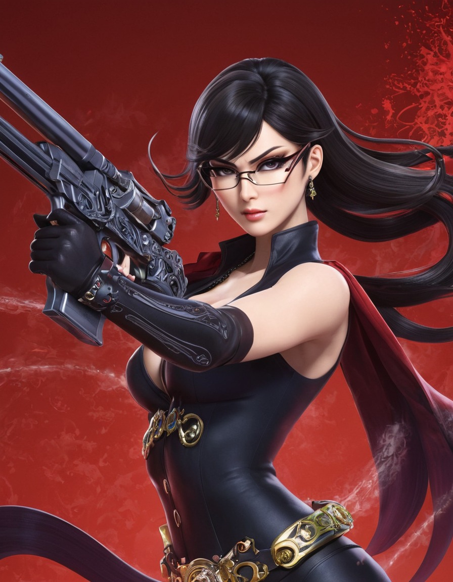 bayonetta, video game character, guns, fierce, action, powerful attitude, anime, games