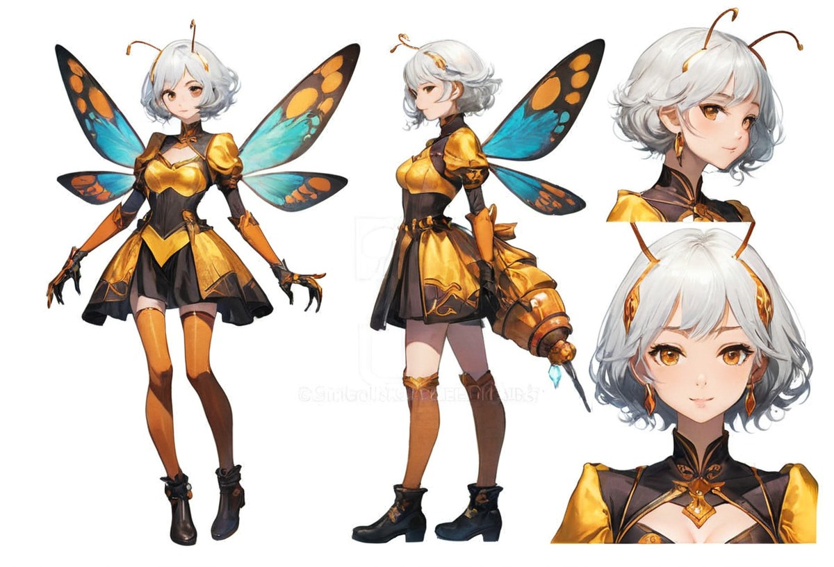 characterdesign, adoptable, adoptablesopen, characterconcept, digitalart, conceptart, animegirl, originalcharacter, fantasycharacter, referencesheet, antennae, anthromorphic, anthropod, anthropomorphic, blondegirl, butterfly, charactersheet, dragon, dragongirl, greenskin, insectgirl, anthrocharacter, black_sclera, monstermusume