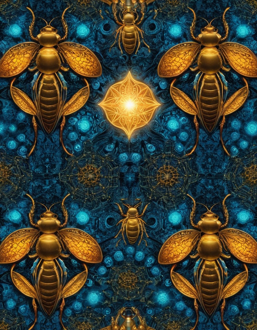 extraterrestrial, insects, hive, geometric patterns, luminescent materials, aliens