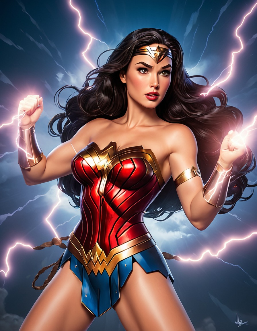 superhero, wonder woman, empowering, lightning, confident, sexy, painted