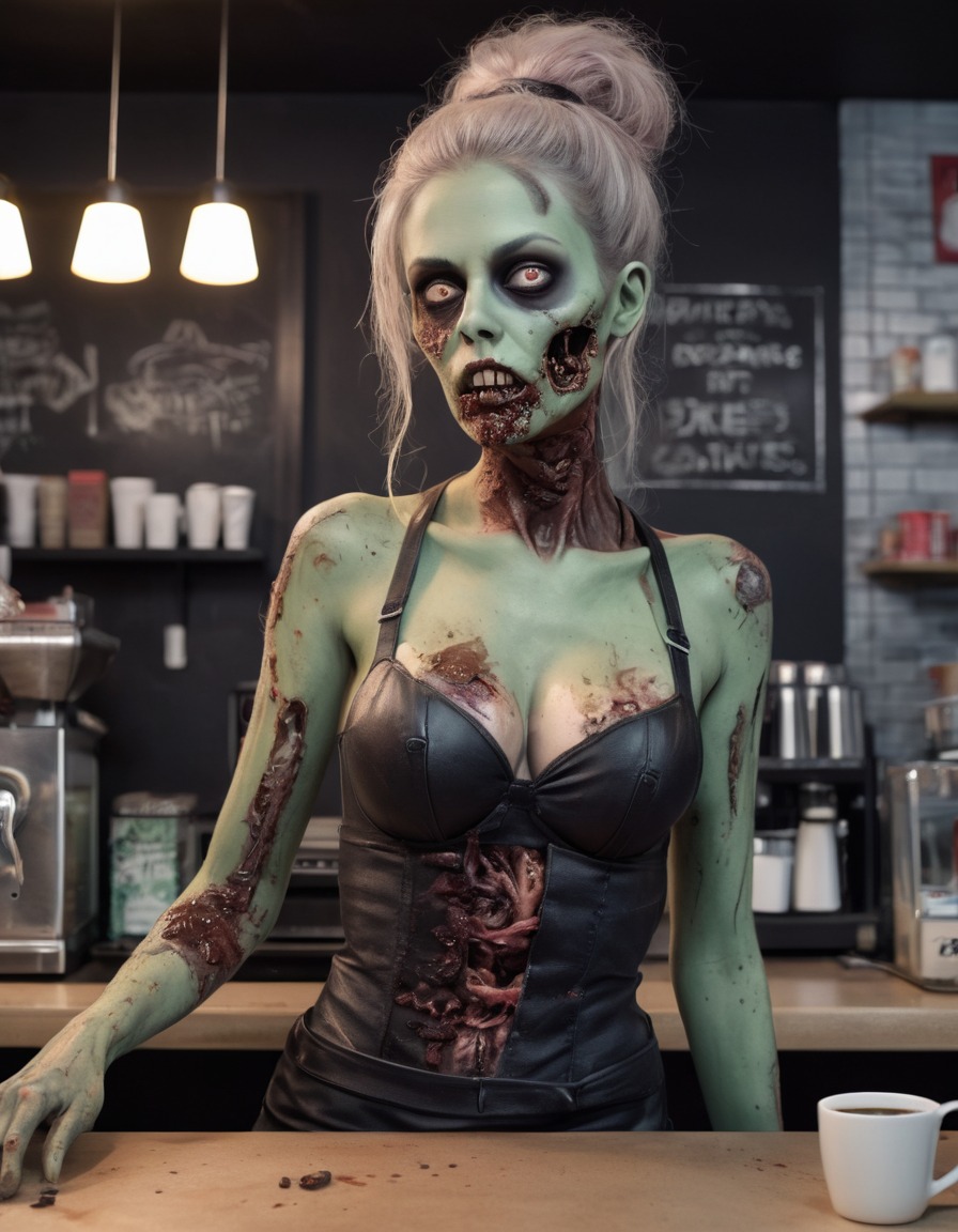 zombie, barista, hip, coffee shop