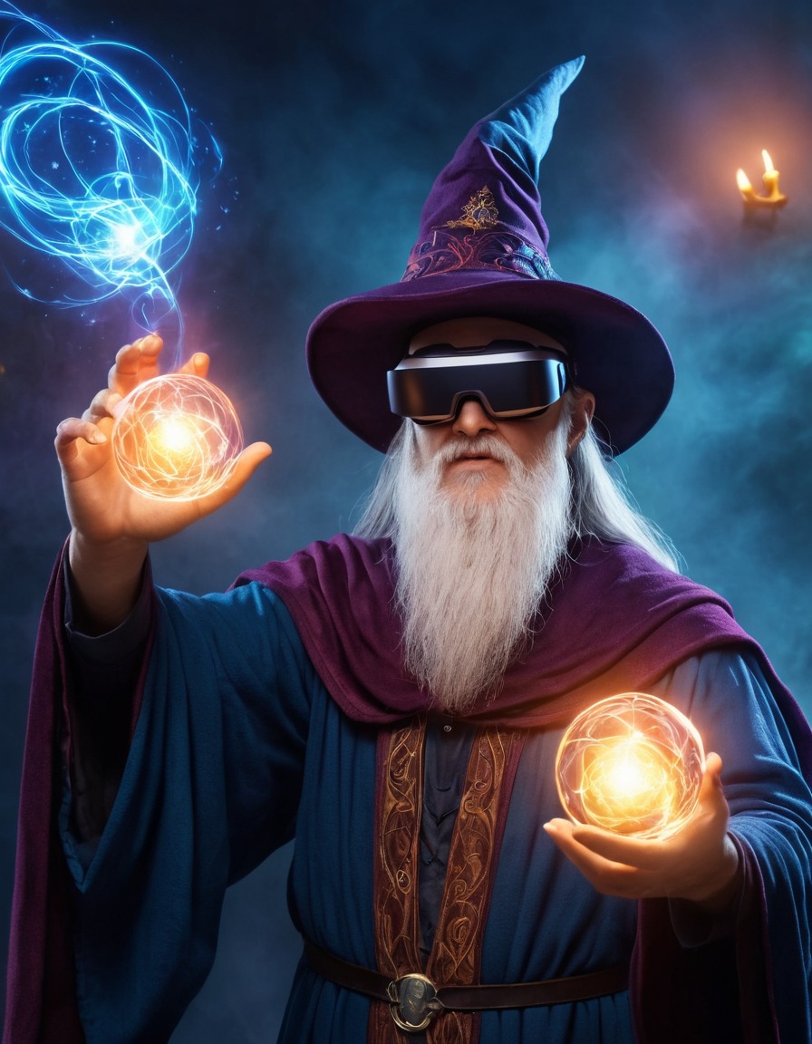 wizard, virtual reality, spell casting, fantasy, technology, wizard hat, magic, medieval, art