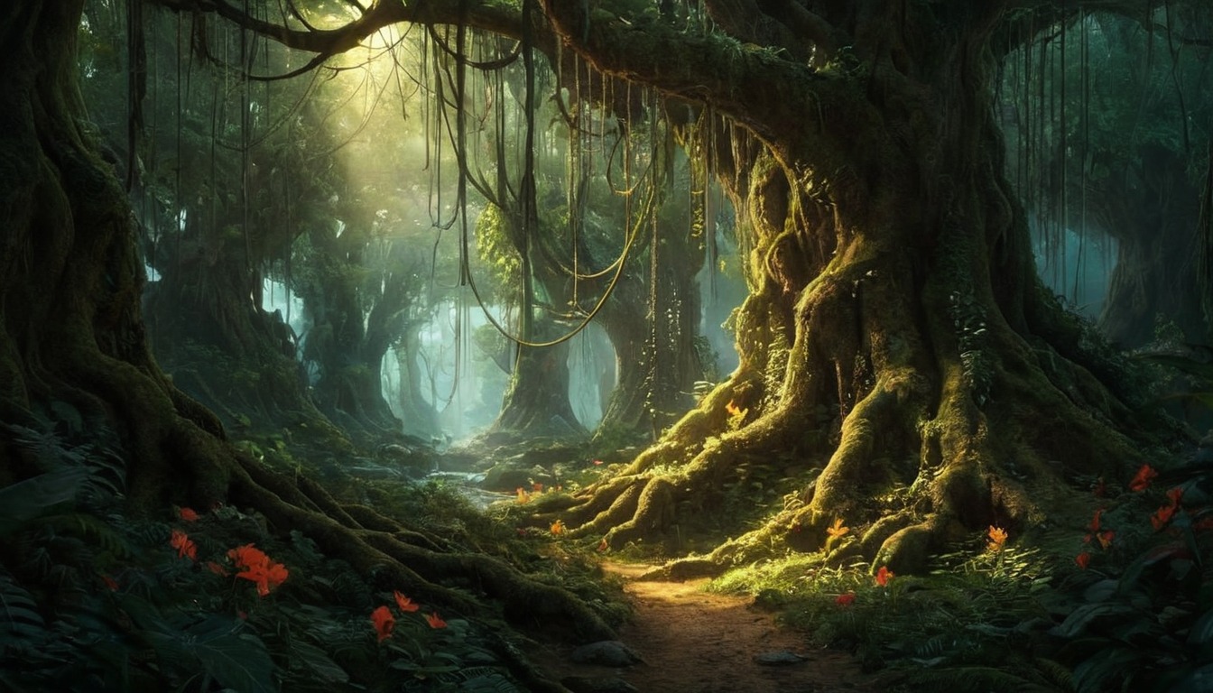 digitalart, forest, jungle, plants, fantasyart, magic, wallpaper, beauty, digitalpainting, ancient, vines