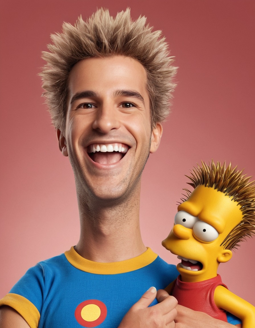 bart simpson, animated character, real-life portrayal, mischievous smile, spiky hair