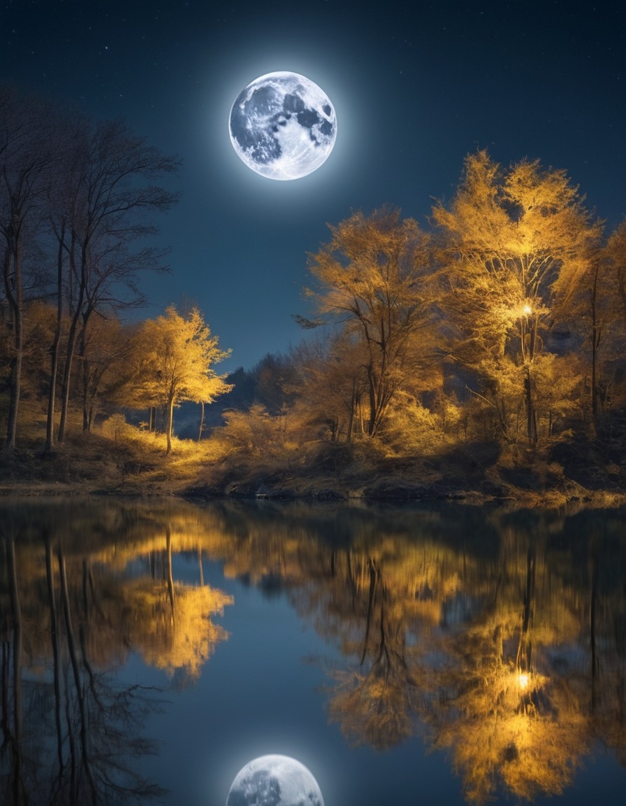 moon, reflection, lake, serene