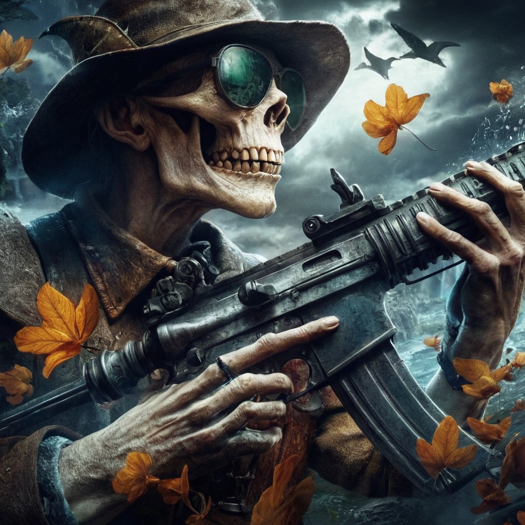 digitalart, wallpaper, military, skull, horror, zombie, epic, gun, spookyscaryskeletons