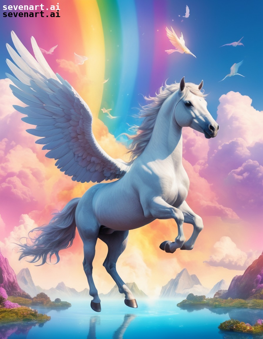 fantasy, pegasus, sky, vibrant, imagination