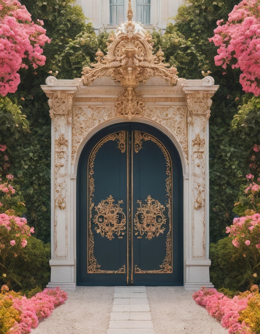 architecture, palace, entrance, flowers, symmetry