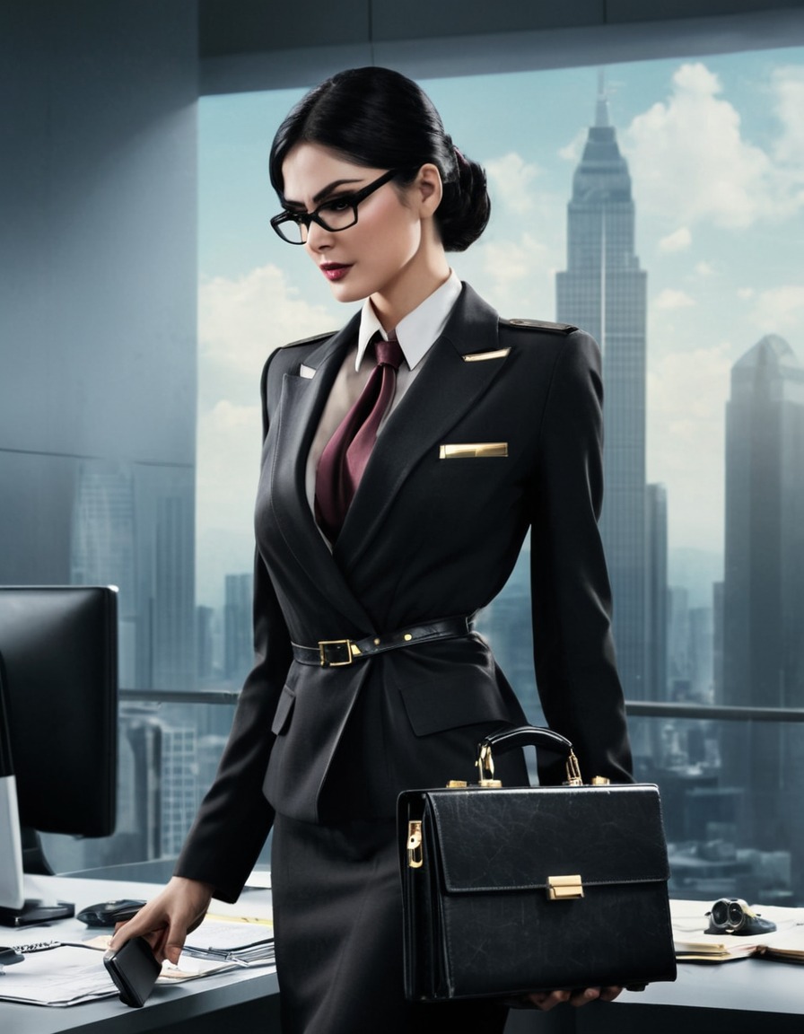 bayonetta, phone call, skyscraper office, businesswoman, briefcase, games, girls from games