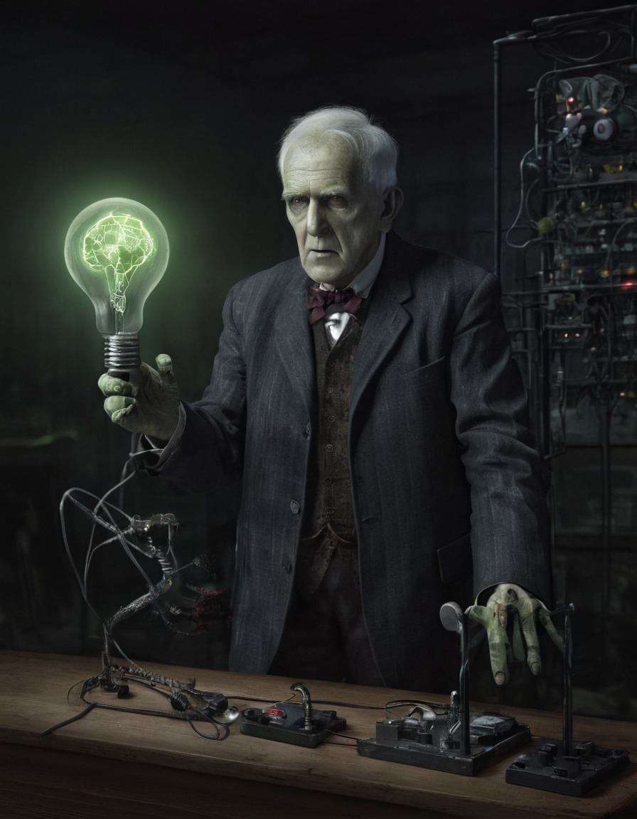 zombie, thomas edison, invention, electricity, brains