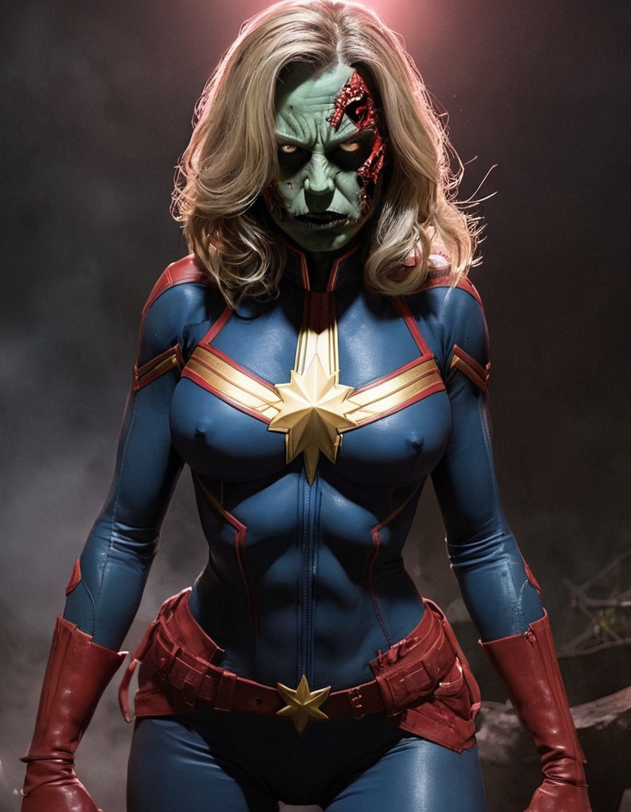 zombie, captain marvel (marvel comics), undead, superhero, horror, marvel comics, undead captain marvel