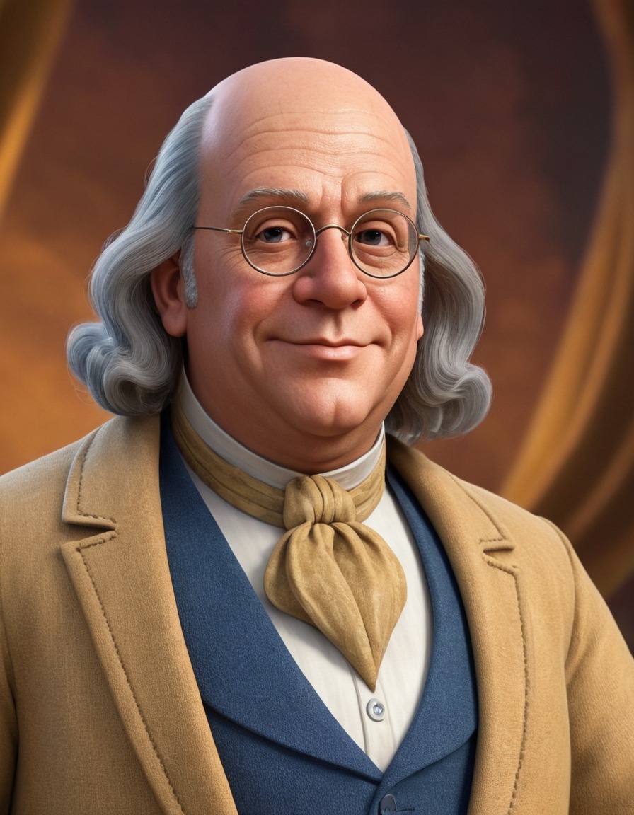 benjamin franklin, caricature, humor, modern clothing, funny