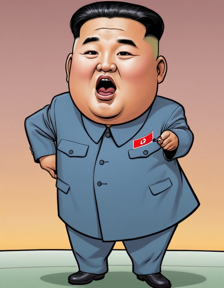 kim jong un, north korea, satire, cartoonish portrait, politics