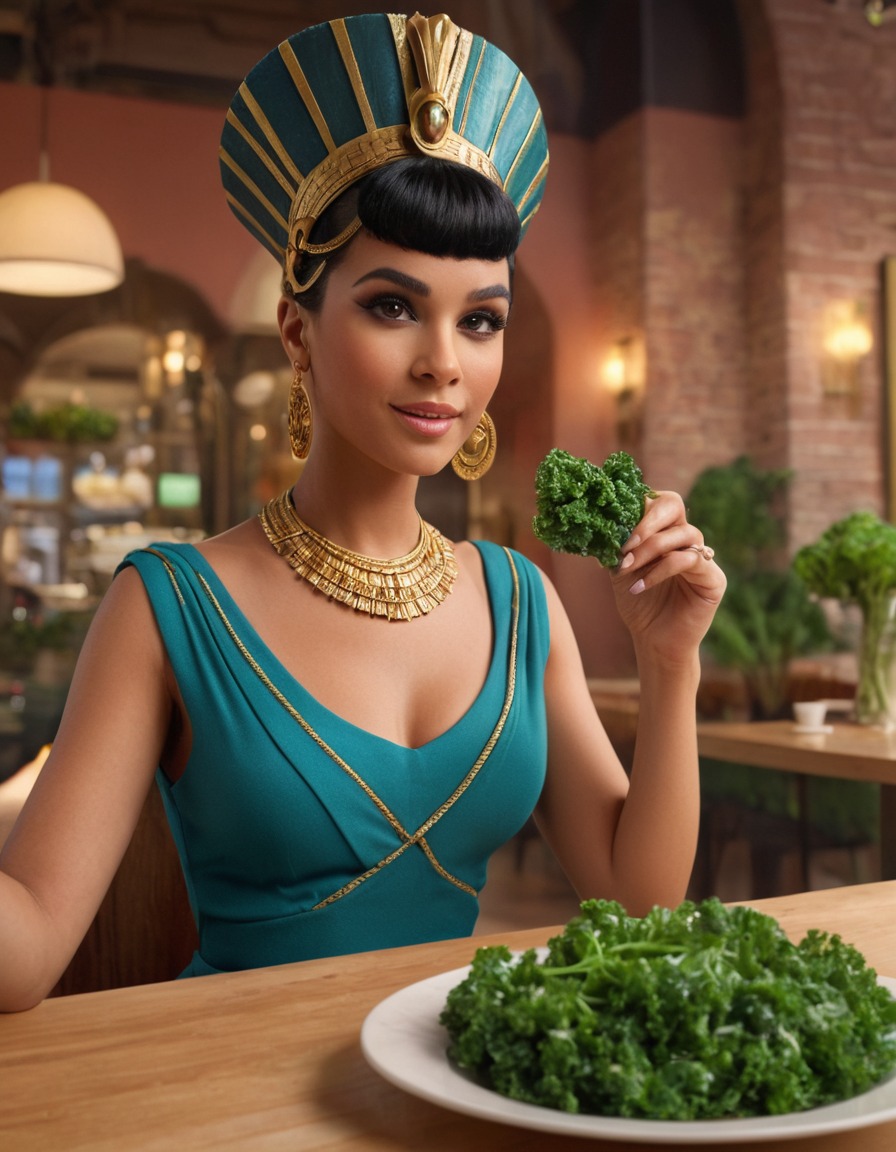 cleopatra, kale salad, trendy cafe, historical figure, egyptian cuisine