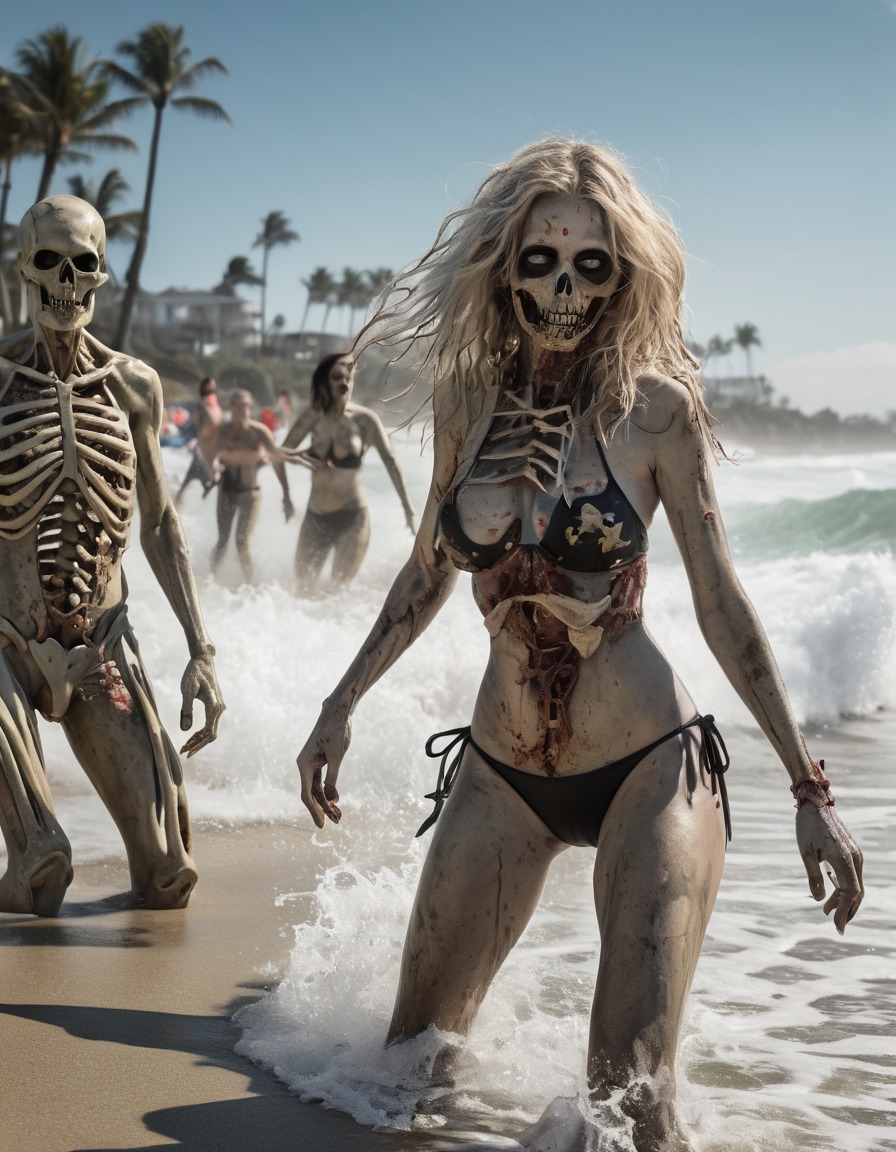 zombie, surfing, competition, beach, bones, decay