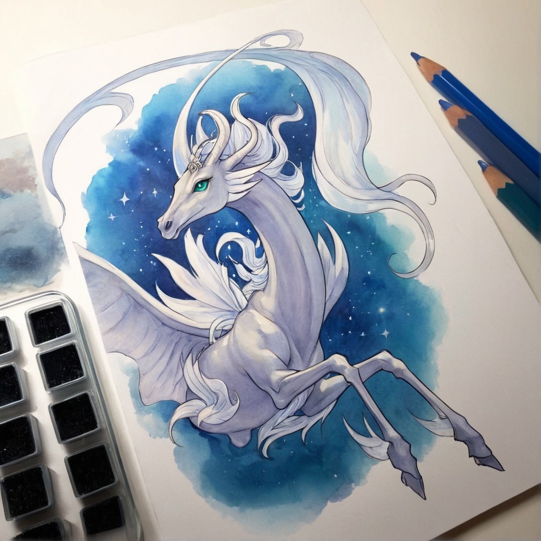 creature, magical, space, unicorn, inktober, inktober2024, inktober2024day21