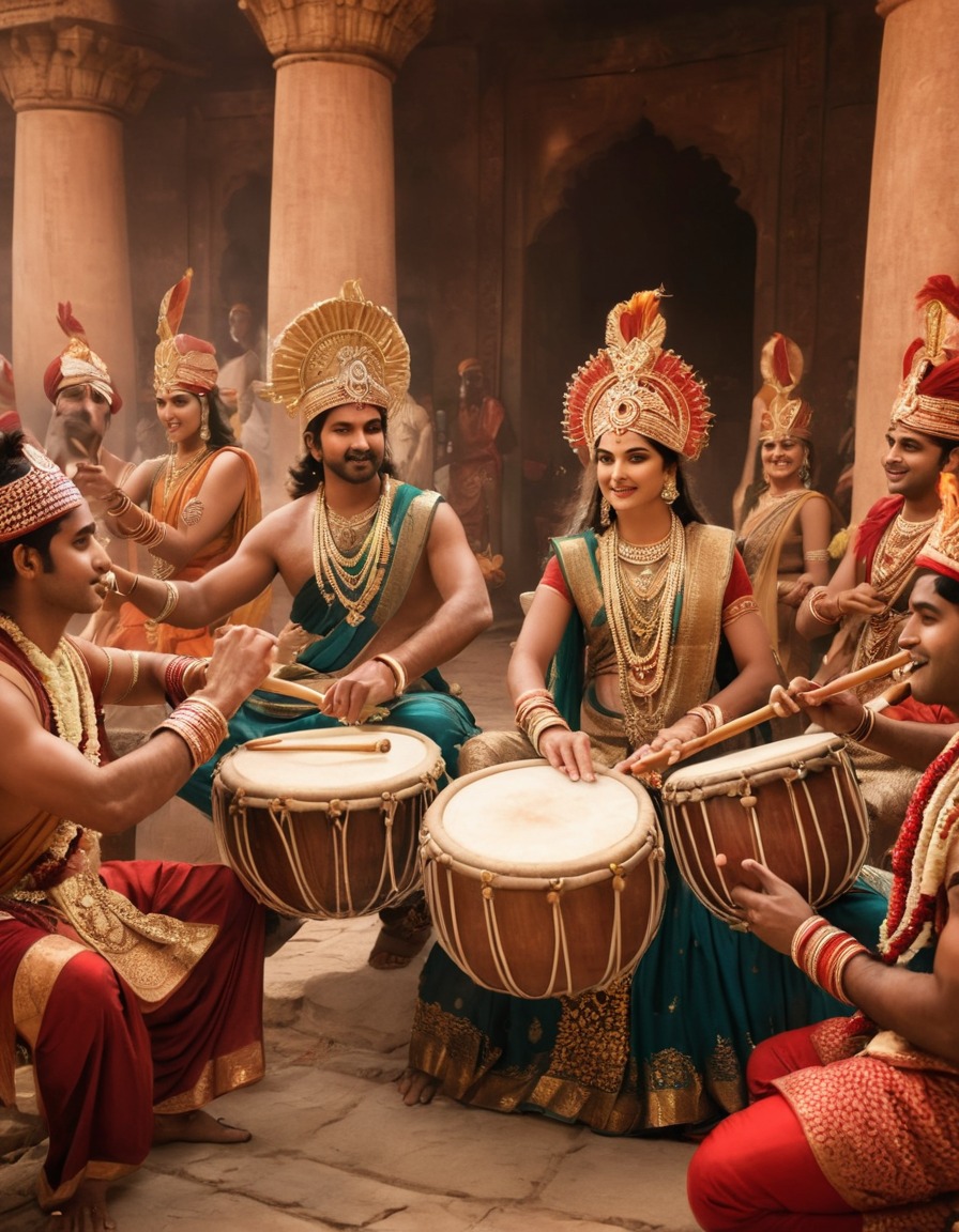 ancient musicians, drums, flutes, wedding celebration, ancient india, 300 bc