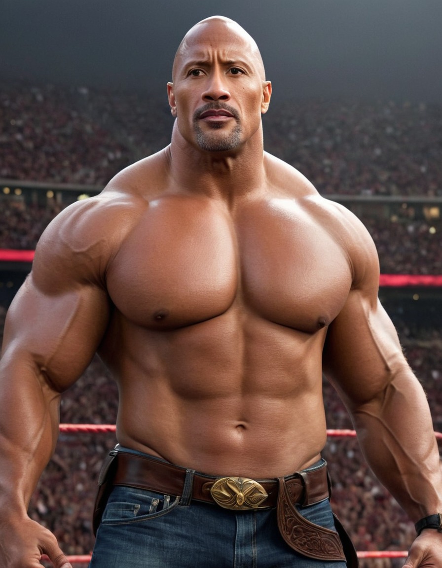 dwayne johnson, parody, comedic, exaggerated, fat