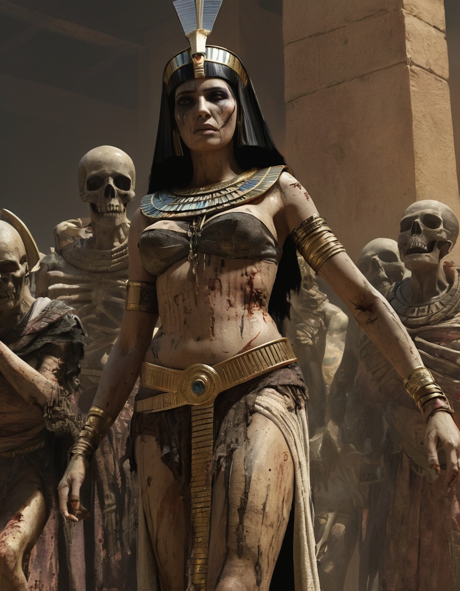 cleopatra, zombie army, ancient egypt, decay, royal garments, zombie