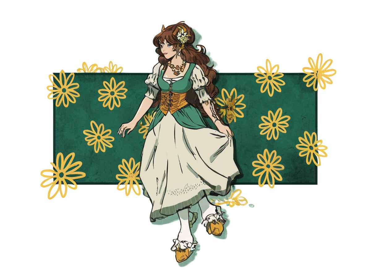 digitalart, characterdesign, originalcharacter, characterillustration, artfight, fantasycharacter, dress, digitalpainting, dnd, fantasyart, fantasycreature, faun, flowers, pokelobo, cottagecore, artfight2024, teamseafoam, cossetlings